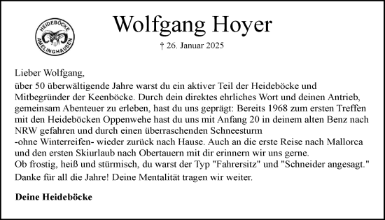 Anzeige von Wolfgang Hoyer von LZ