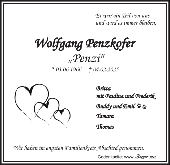 Anzeige von Wolfgang Penzkofer von LZ