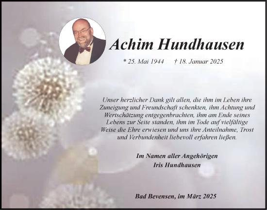 Anzeige von Achim Hundhausen von LZ