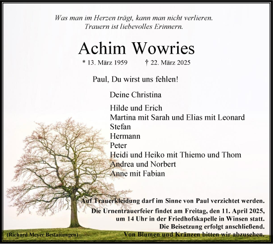 Anzeige von Achim Wowries von LZ