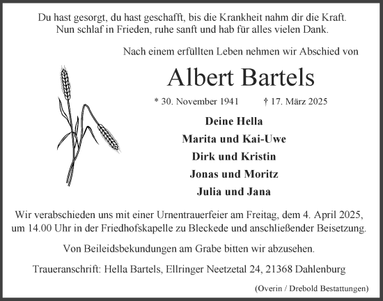 Anzeige von Albert Bartels von LZ