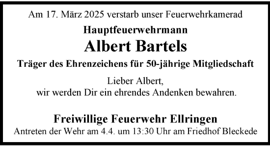 Anzeige von Albert Bartels von LZ