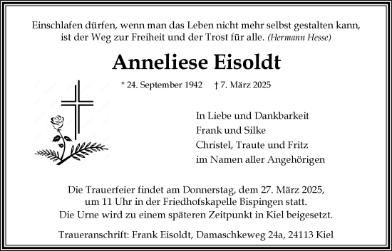 Anzeige von Anneliese Eisoldt von LZ