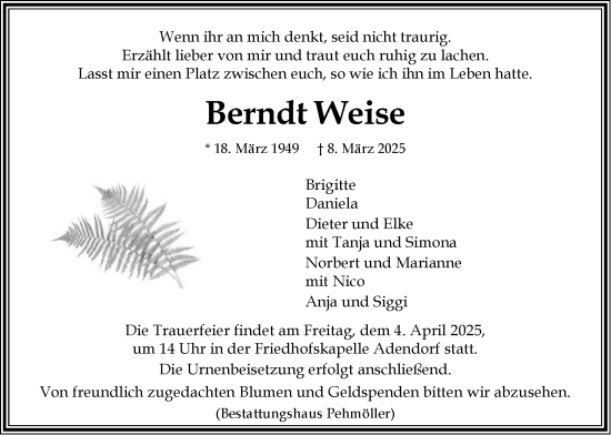 Anzeige von Berndt Weise von LZ