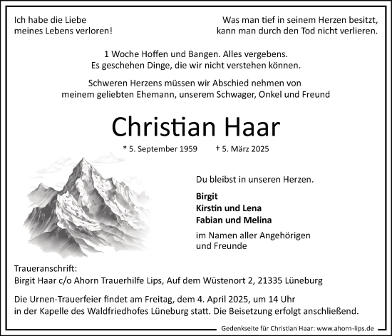 Anzeige von Christian Haar von LZ
