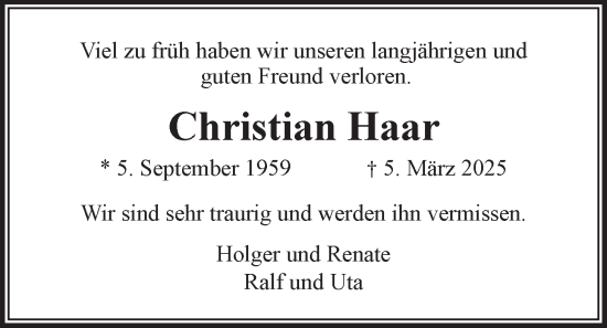 Anzeige von Christian Haar von LZ