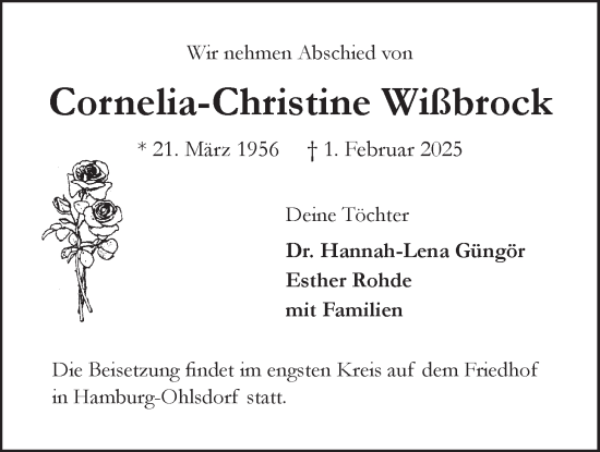 Anzeige von Cornelia-Christine Wißbrock von LZ
