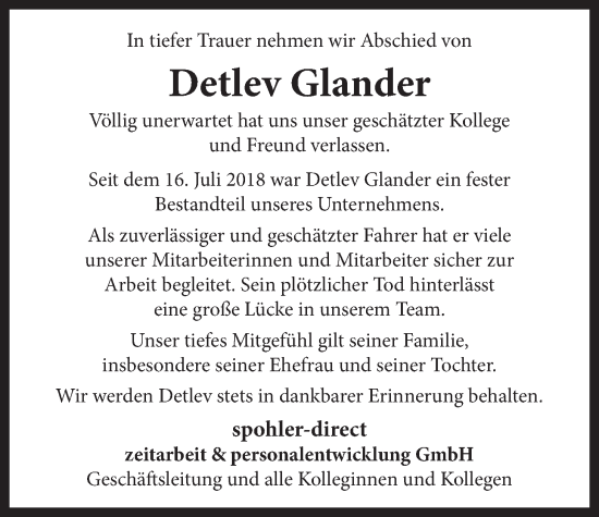Anzeige von Detlev Glander von LZ