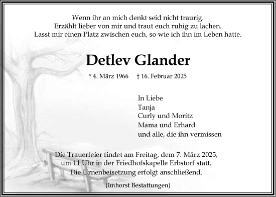 Anzeige von Detlev Glander von LZ