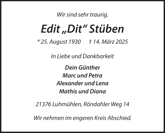 Anzeige von Edit Stüben von LZ