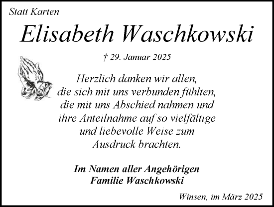 Anzeige von Elisabeth Waschkowski von LZ