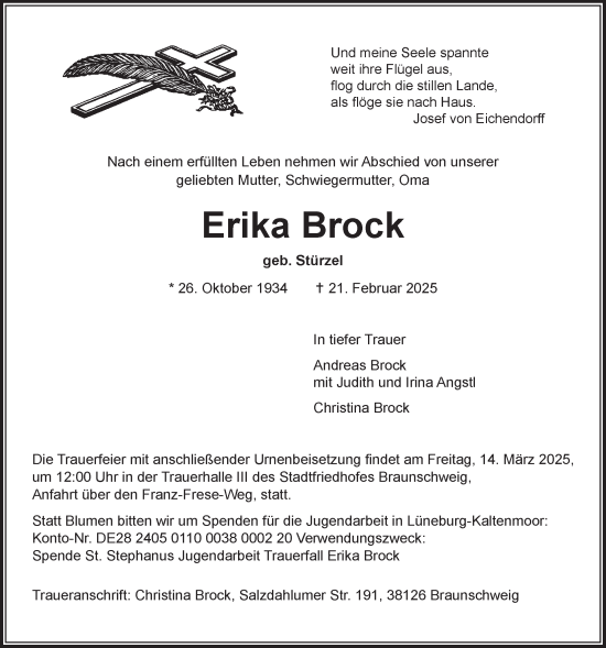 Anzeige von Erika Brock von LZ