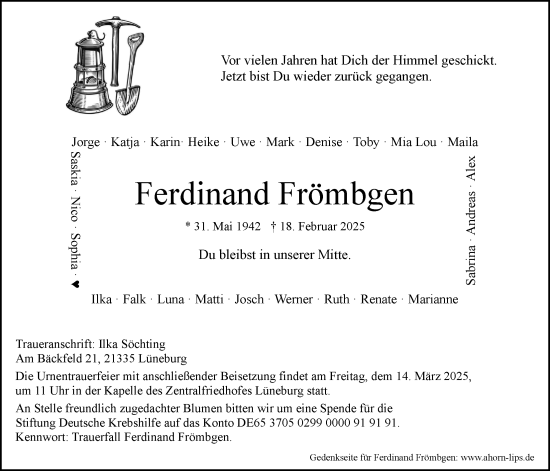 Anzeige von Ferdinand Frömbgen von LZ