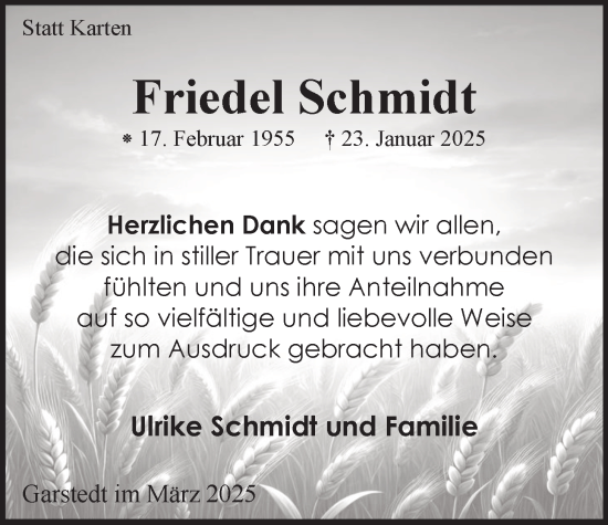 Anzeige von Friedel Schmidt von LZ