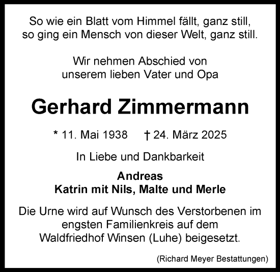 Anzeige von Gerhard Zimmermann von LZ