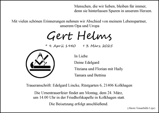 Anzeige von Gert Helms von LZ