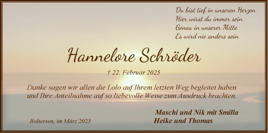 Anzeige von Hannelore Schröder von LZ