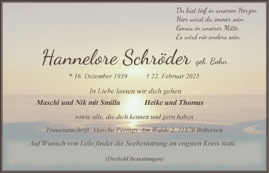Anzeige von Hannelore Schröder von LZ