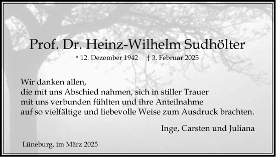 Anzeige von Heinz-Wilhelm Sudhölter von LZ