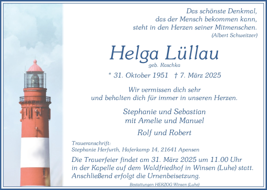 Anzeige von Helga Lüllau von LZ