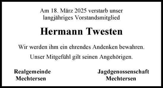 Anzeige von Hermann Twesten von LZ