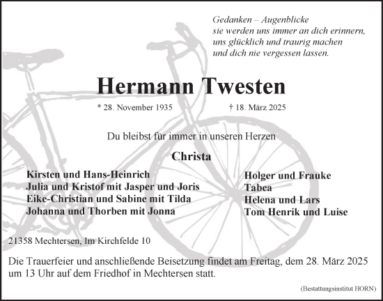 Anzeige von Hermann Twesten von LZ