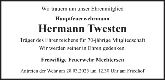 Anzeige von Hermann Twesten von LZ