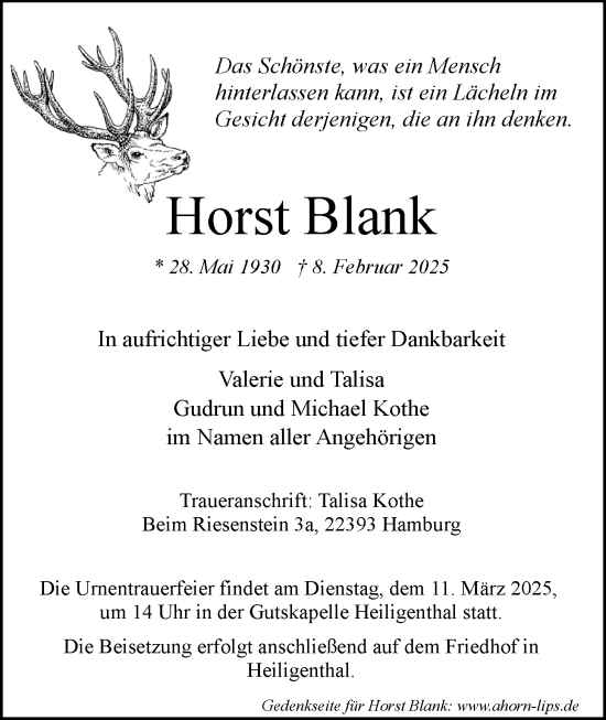 Anzeige von Horst Blank von LZ