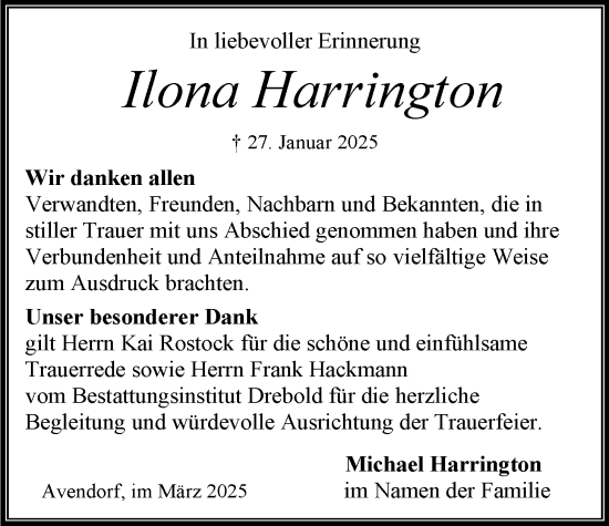 Anzeige von Ilona Harrington von LZ