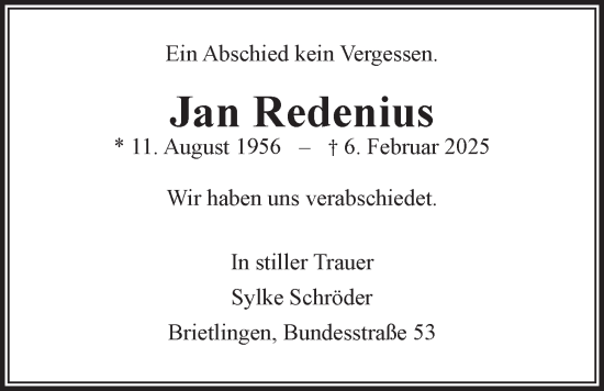 Anzeige von Jan Redenius von LZ