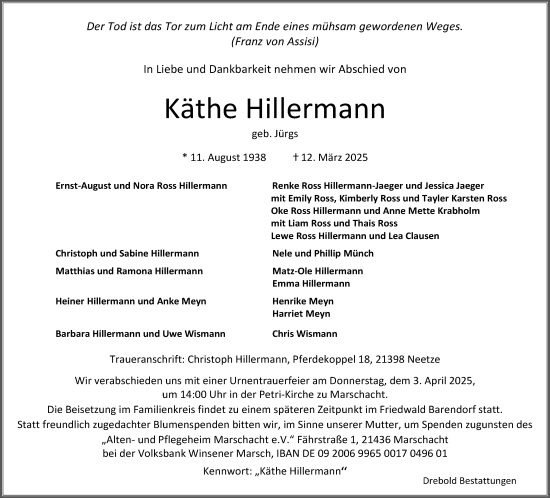 Anzeige von Käthe Hillermann von LZ