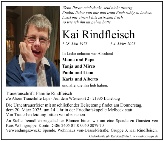Anzeige von Kai Rindfleisch von LZ