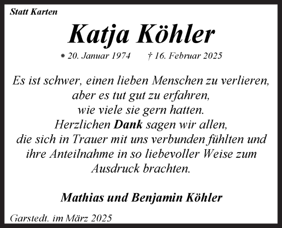 Anzeige von Katja Köhler von LZ