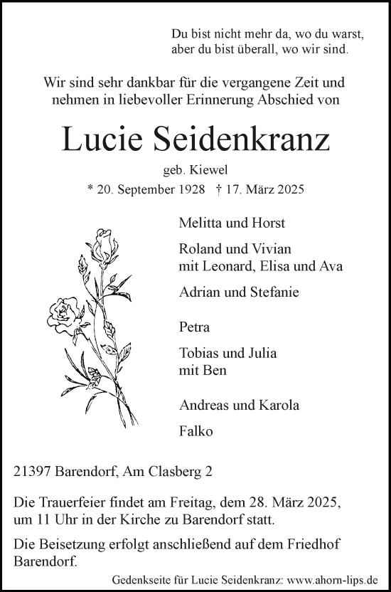 Anzeige von Lucie Seidenkranz von LZ