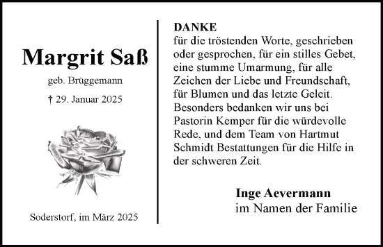 Anzeige von Margrit Saß von LZ