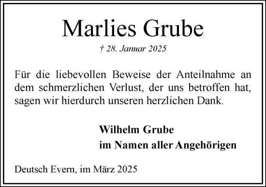Anzeige von Marlies Grube von LZ