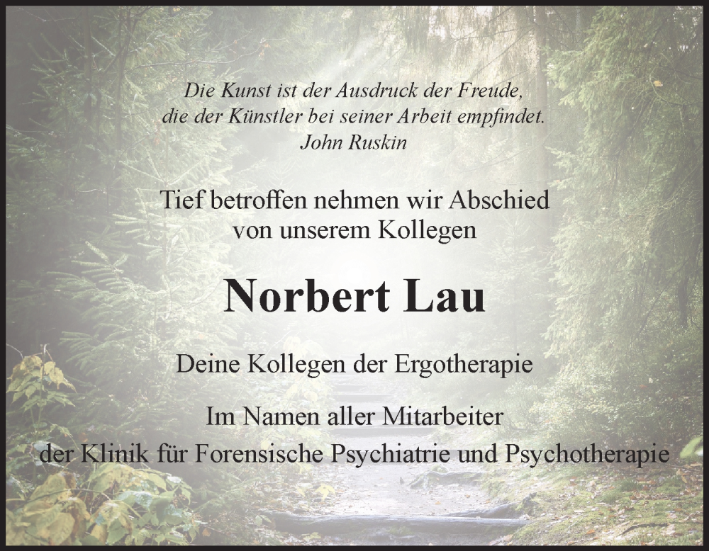  Traueranzeige für Norbert Lau vom 08.03.2025 aus LZ