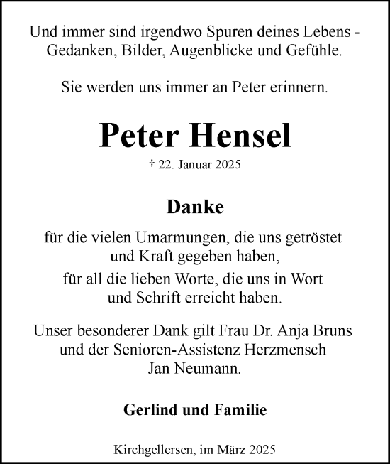 Anzeige von Peter Hensel von LZ