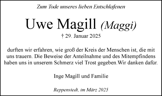Anzeige von Uwe Magill von LZ