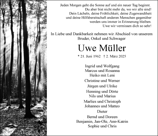 Anzeige von Uwe Müller von LZ