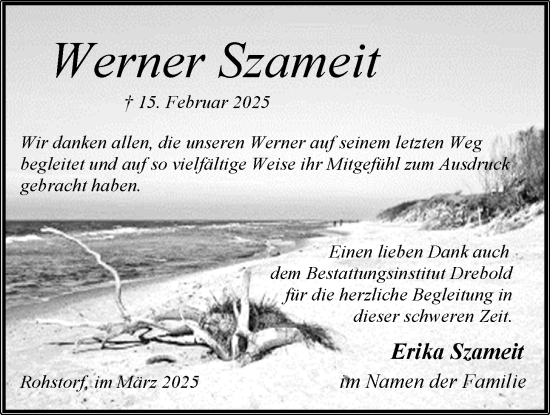 Anzeige von Werner Szameit von LZ