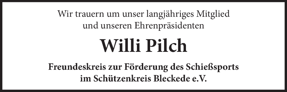  Traueranzeige für Willi Pilch vom 08.03.2025 aus LZ