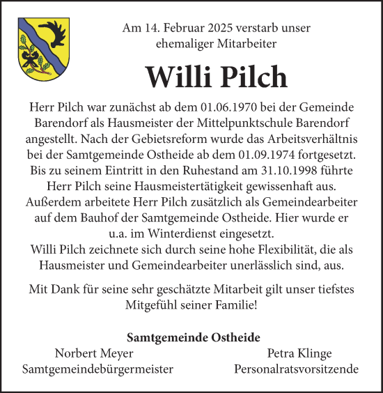 Anzeige von Willi Pilch von LZ