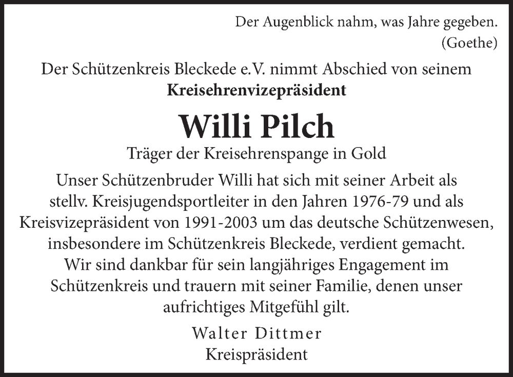  Traueranzeige für Willi Pilch vom 08.03.2025 aus LZ