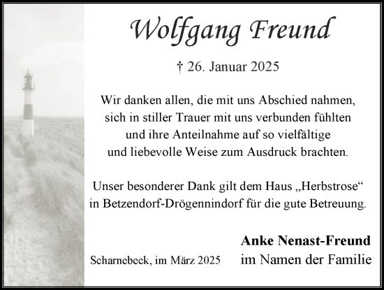 Anzeige von Wolfgang Freund von LZ