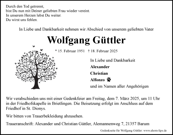 Anzeige von Wolfgang Güttler von LZ
