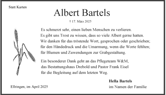 Anzeige von Albert Bartels von LZ