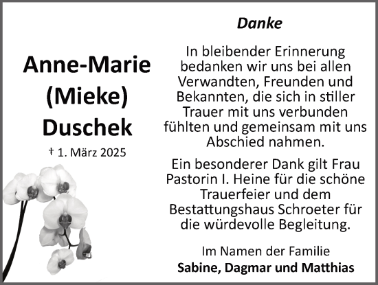 Anzeige von Anne-Marie Duschek von LZ