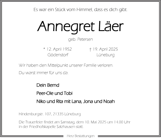 Anzeige von Annegret Läer von LZ