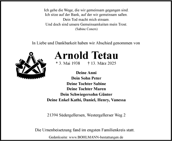 Anzeige von Arnold Tetau von LZ